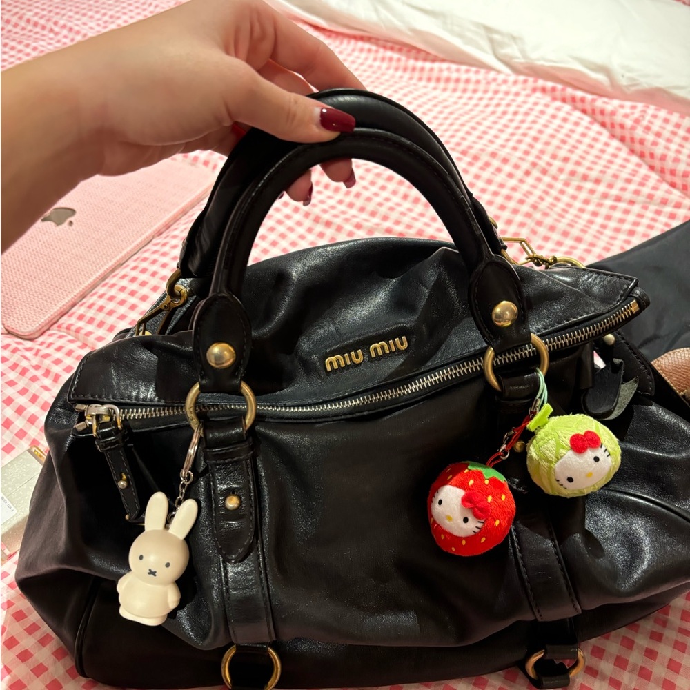 Miu Miu Black Vitello Leather Bow Bag - Picture 1 of 8